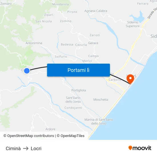 Ciminà to Locri map