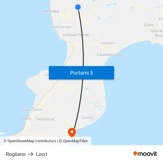 Rogliano to Locri map