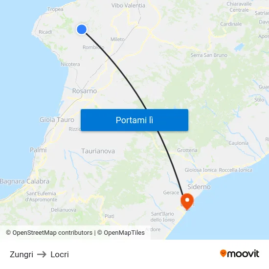 Zungri to Locri map