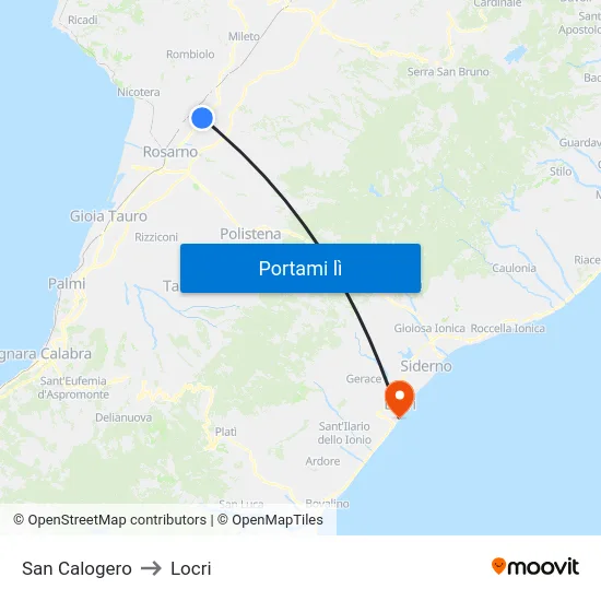 San Calogero to Locri map