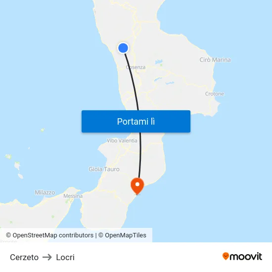 Cerzeto to Locri map