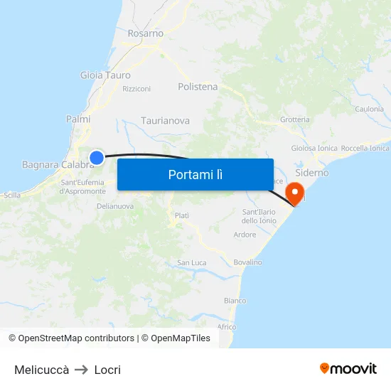 Melicuccà to Locri map