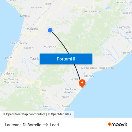 Laureana Di Borrello to Locri map