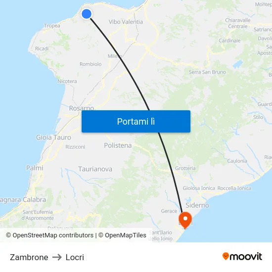 Zambrone to Locri map