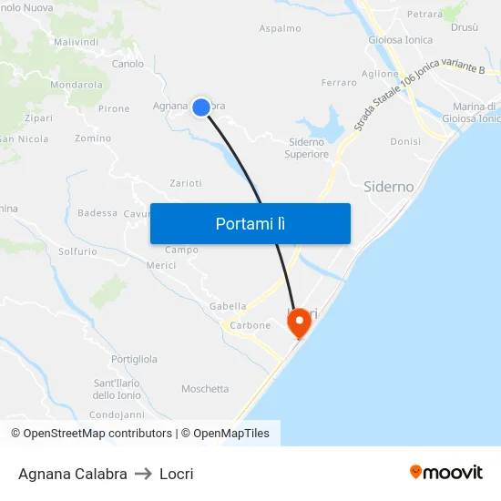 Agnana Calabra to Locri map