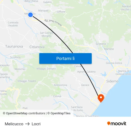 Melicucco to Locri map