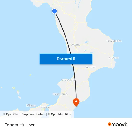 Tortora to Locri map