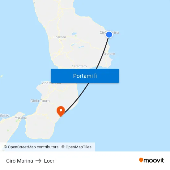 Cirò Marina to Locri map