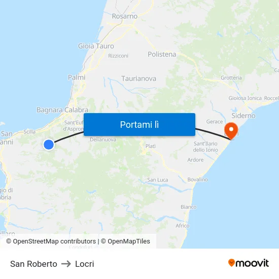 San Roberto to Locri map