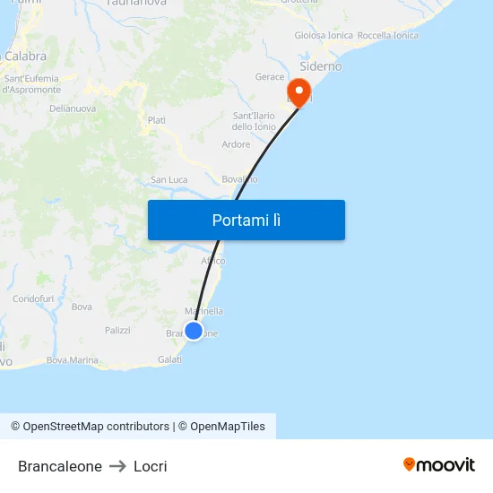 Brancaleone to Locri map