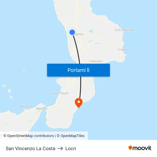 San Vincenzo La Costa to Locri map