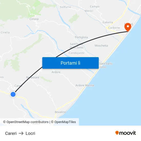 Careri to Locri map