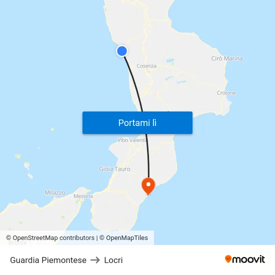 Guardia Piemontese to Locri map