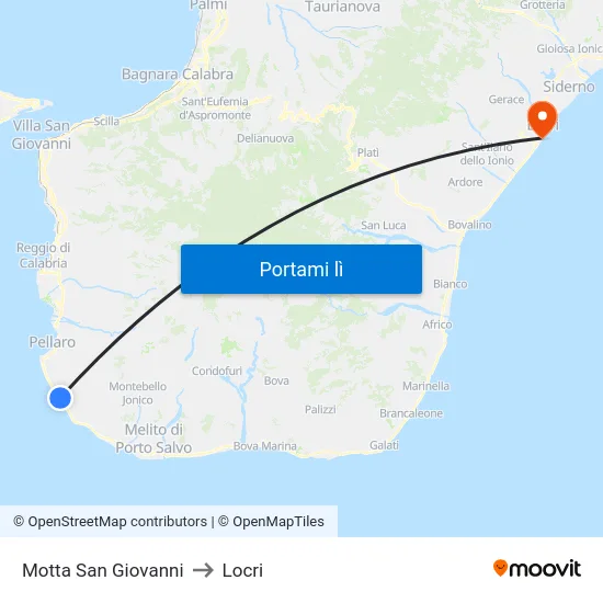Motta San Giovanni to Locri map