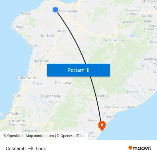 Cessaniti to Locri map