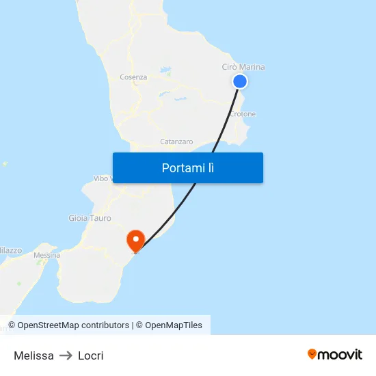 Melissa to Locri map