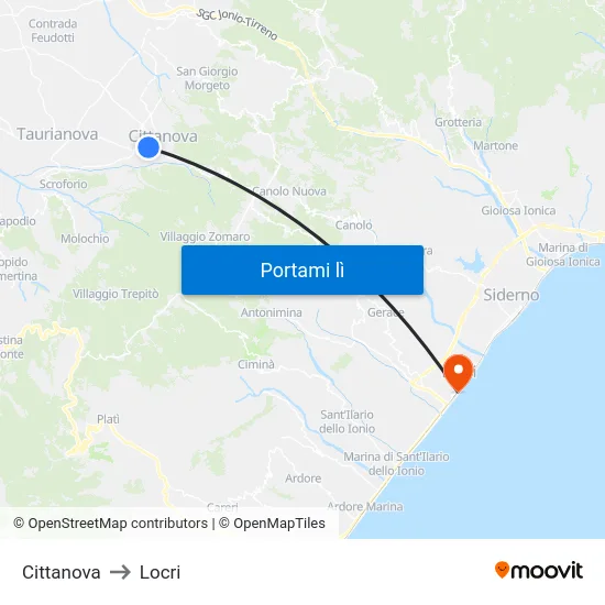 Cittanova to Locri map