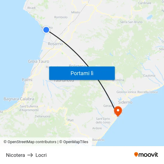 Nicotera to Locri map