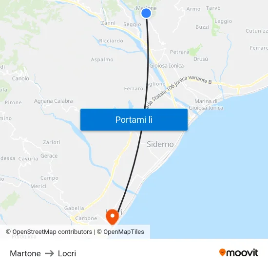 Martone to Locri map
