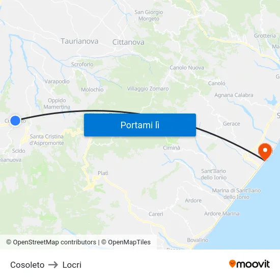Cosoleto to Locri map