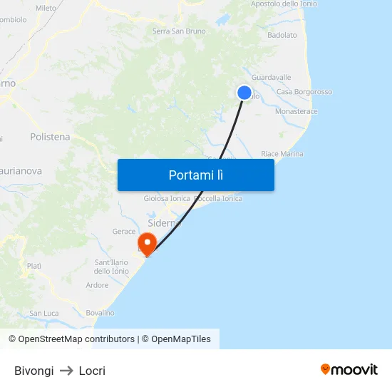 Bivongi to Locri map