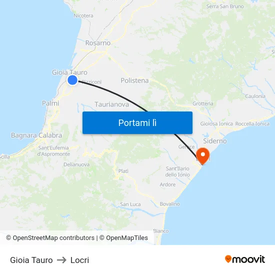 Gioia Tauro to Locri map