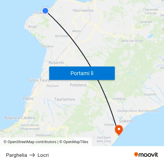 Parghelia to Locri map