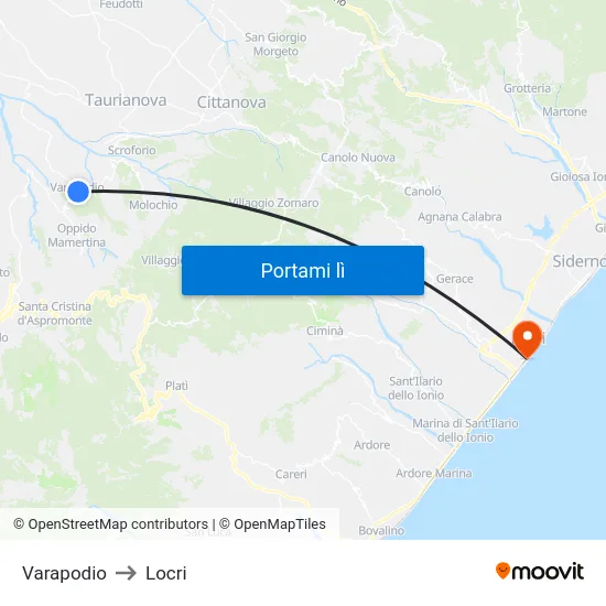 Varapodio to Locri map