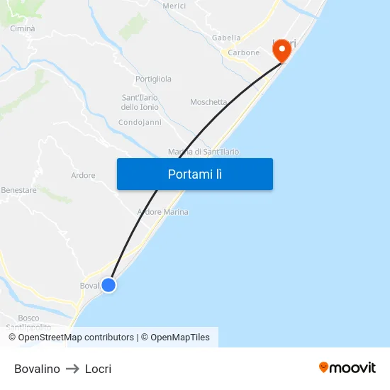 Bovalino to Locri map