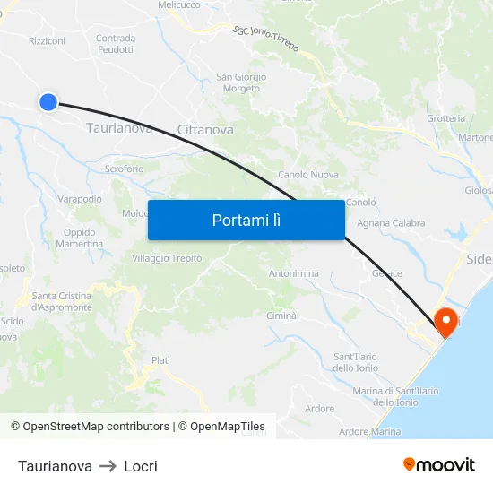 Taurianova to Locri map