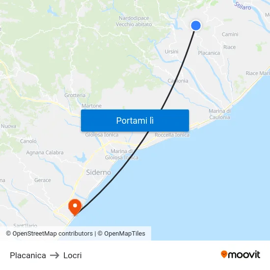 Placanica to Locri map