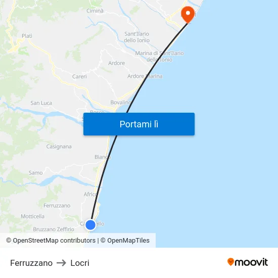 Ferruzzano to Locri map