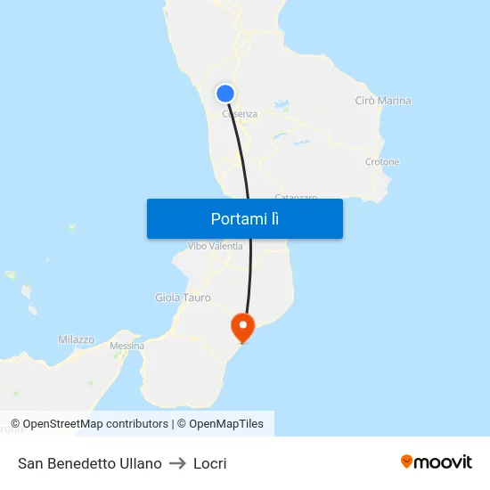 San Benedetto Ullano to Locri map