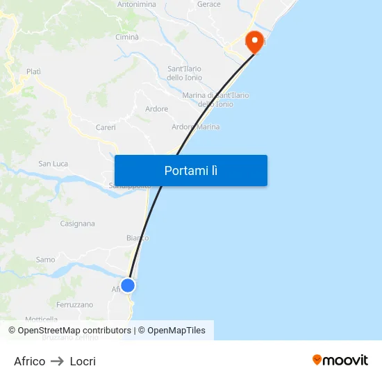 Africo to Locri map