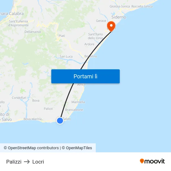 Palizzi to Locri map