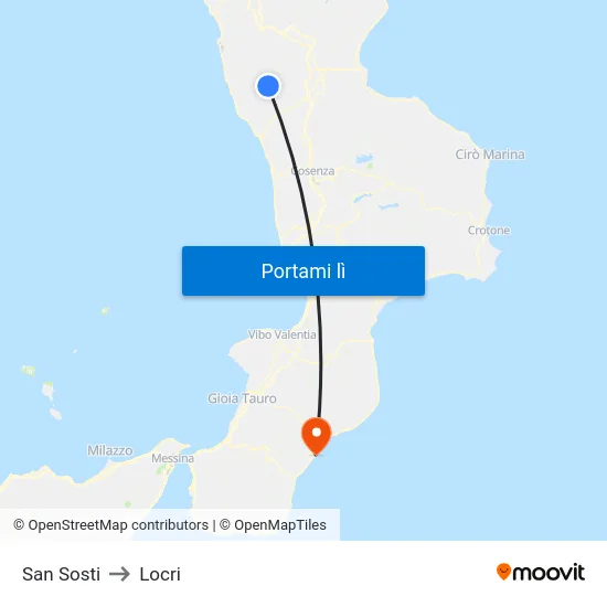 San Sosti to Locri map
