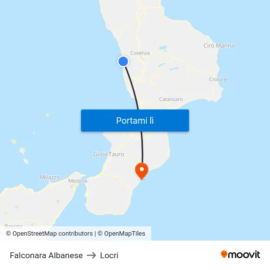 Falconara Albanese to Locri map