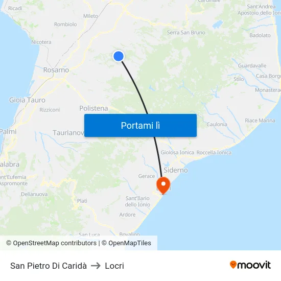 San Pietro Di Caridà to Locri map