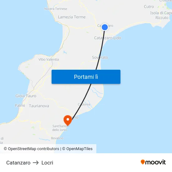 Catanzaro to Locri map