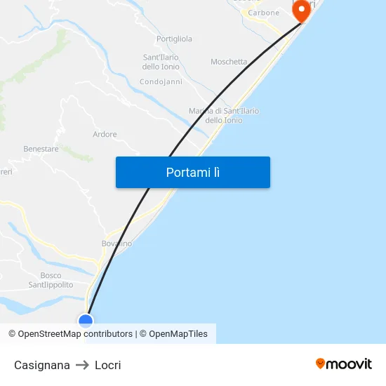 Casignana to Locri map