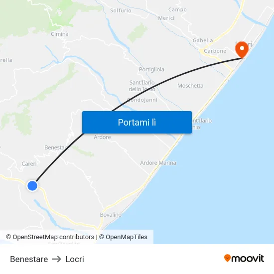 Benestare to Locri map