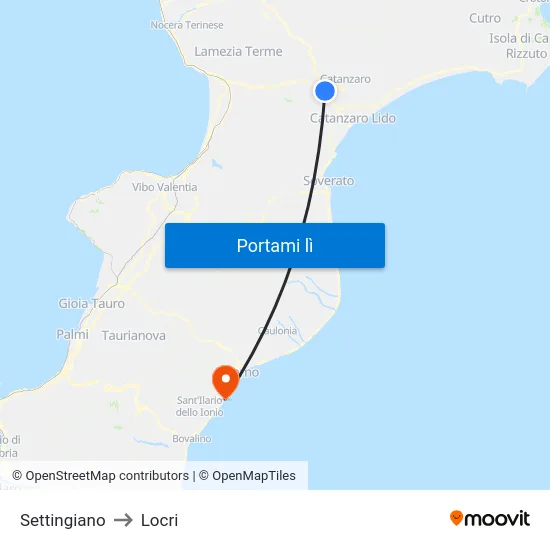 Settingiano to Locri map