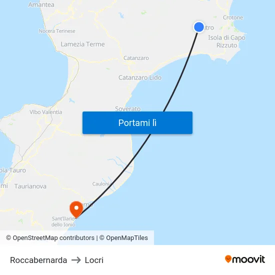 Roccabernarda to Locri map