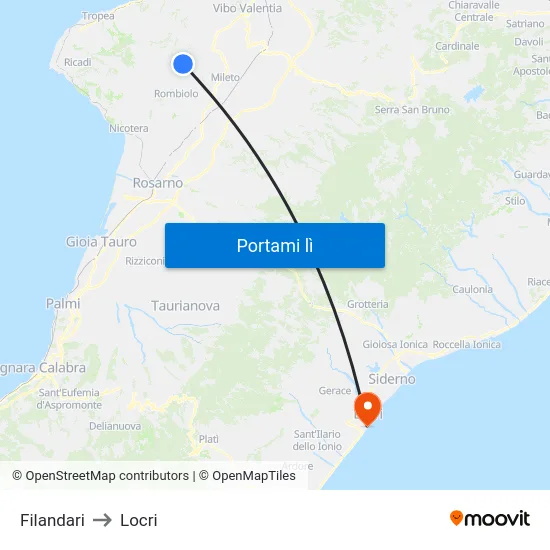 Filandari to Locri map