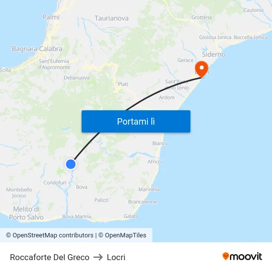 Roccaforte Del Greco to Locri map