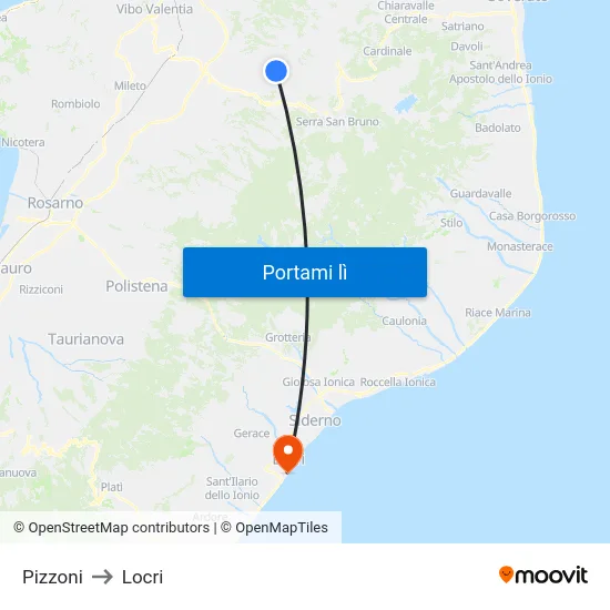 Pizzoni to Locri map