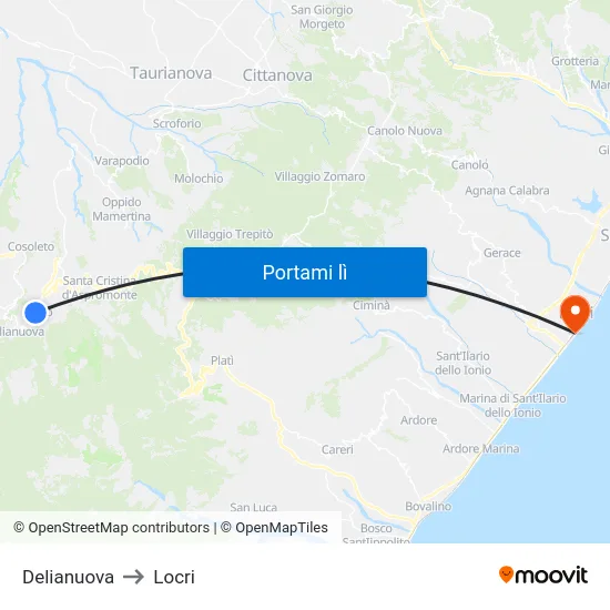 Delianuova to Locri map