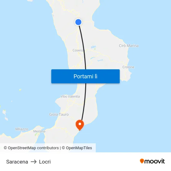 Saracena to Locri map