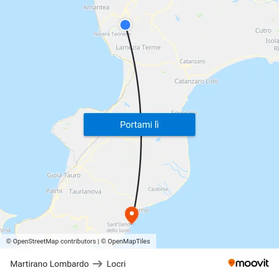 Martirano Lombardo to Locri map