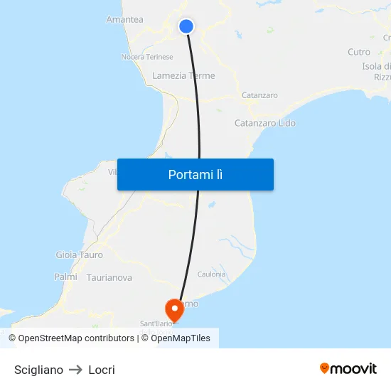 Scigliano to Locri map